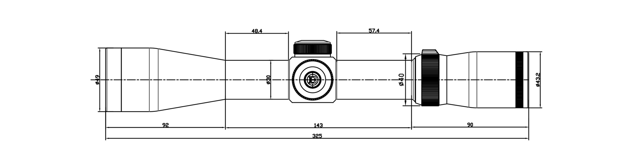 размеры Прицел оптический BRITE WA4X 3-12X42 IR